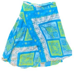 Y2K vintage paisley blue and green asymmetrical flowey skirt!